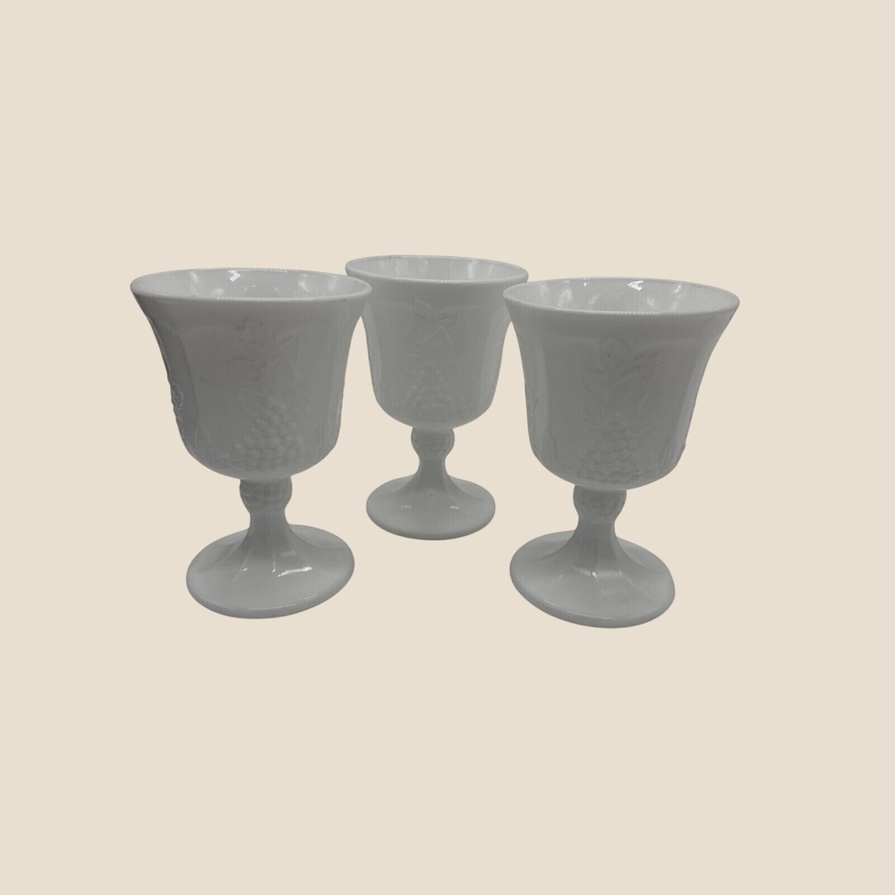 Milk Glass White Grapevine Pattern Goblets Set Of 3